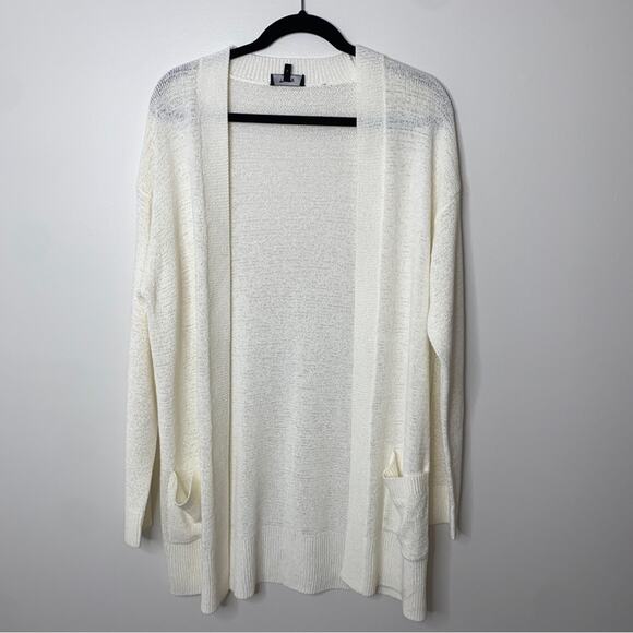 Theory Sweaters - Theory Cream White Easy Open Cardi Sash Cardigan Sweater Square Pocket Large